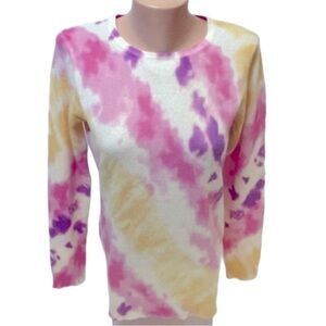 Charter Club 100% Cashmere Pink Tie-Dye Crewneck Long Sleeve Sweater Small